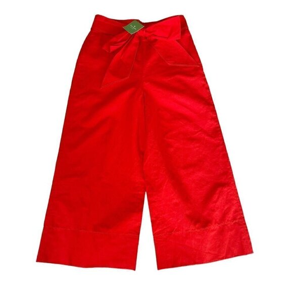 KATE SPADE Women's Sz 2 Red Cherpeper Slub Cotton Culotte Pants w/ Tie NWT - Picture 3 of 10